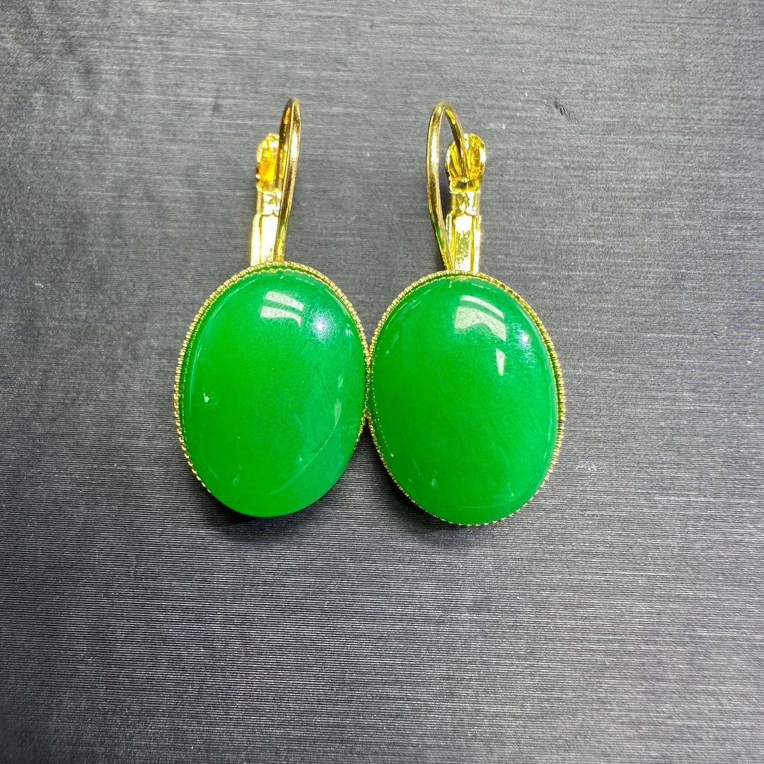 翡翠蛋面满绿耳饰H196
