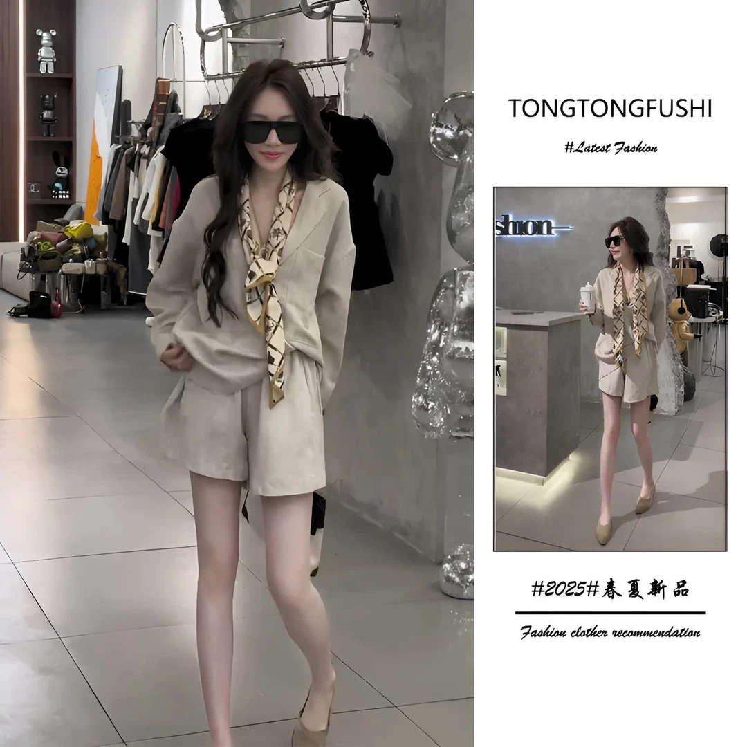 夏季2025年新款一整套女装韩系穿搭高级感宽松气质上衣短裤两件套