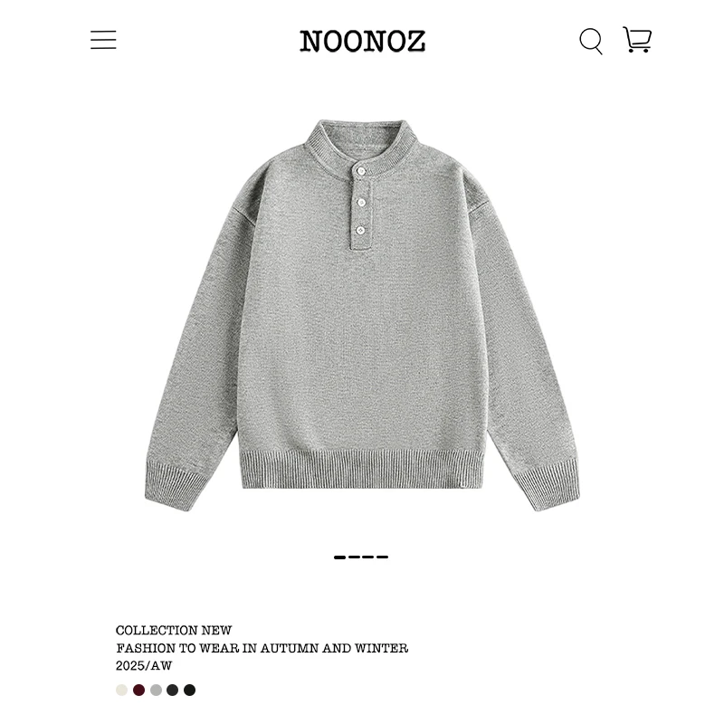 NOONOZ秋冬纯色通勤亨利领老钱毛衣男潮牌慵懒中性风保暖针织衫