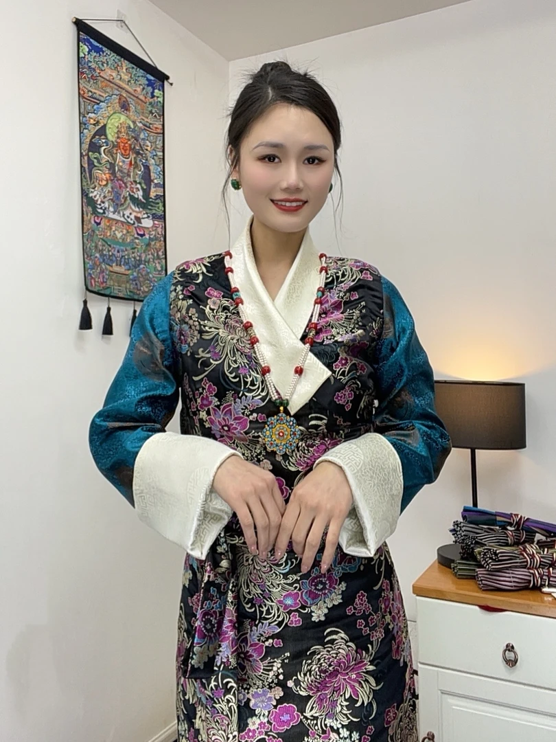 25新款藏式博拉裙民族风假两件气质连衣裙显瘦长款拉萨服女士藏装