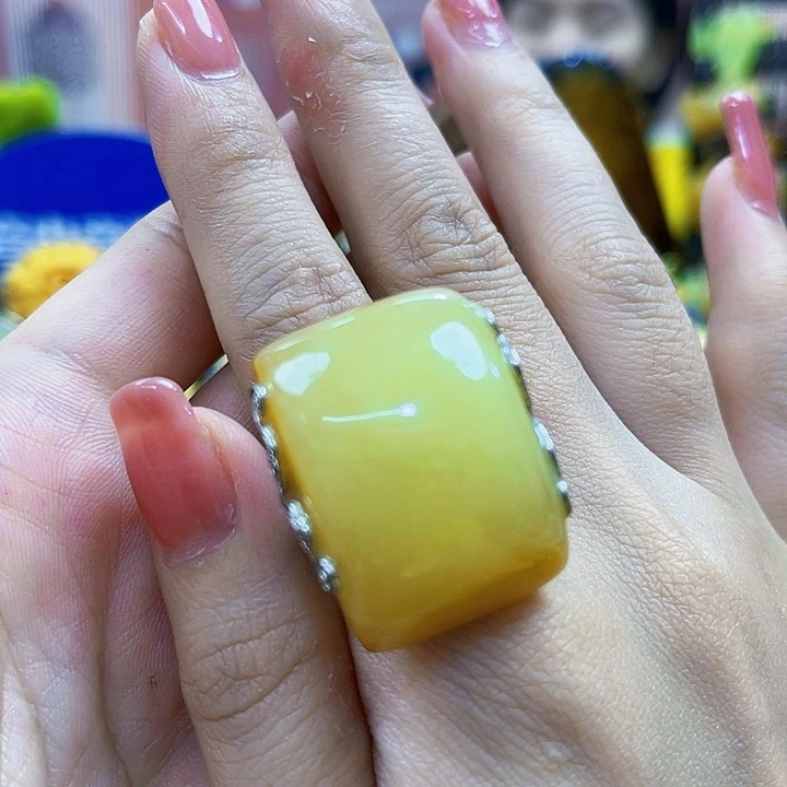 银S925镶嵌颈饰蜜蜡戒指