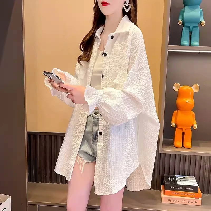 中长款薄款衬衫防晒衣女夏季2025新款冰丝宽松大码防晒服开衫外套