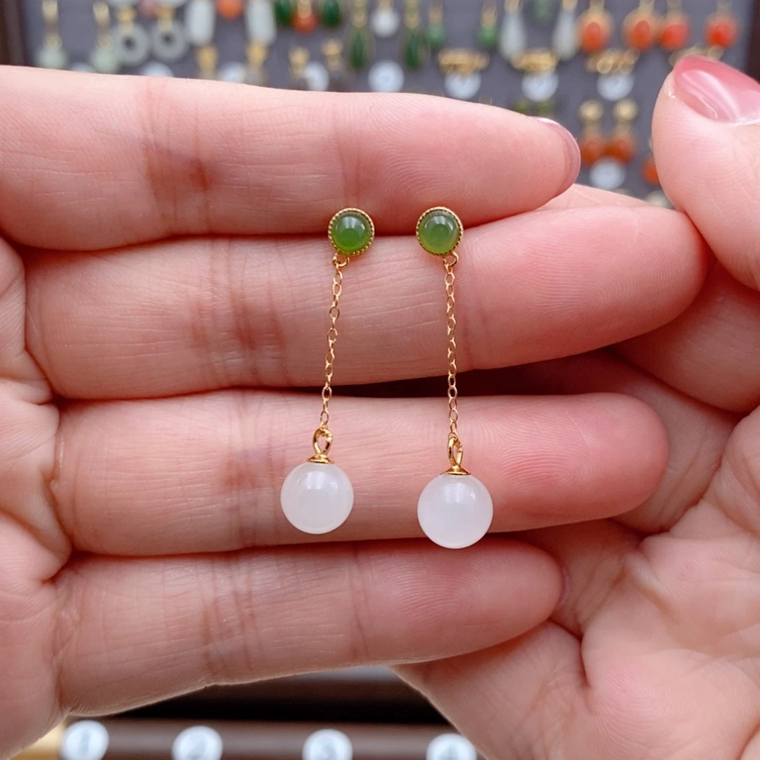 银S925镶嵌和田玉耳饰