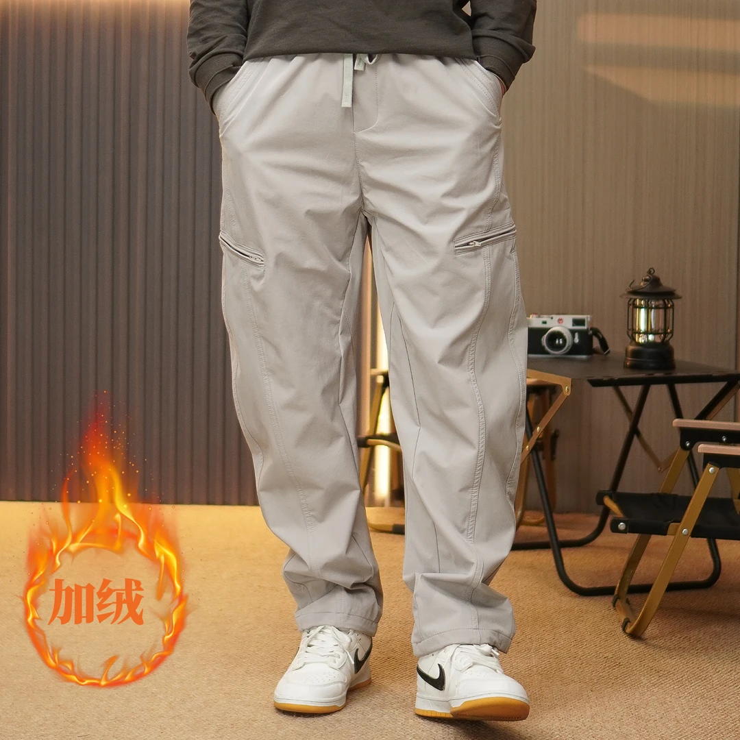 冬季加绒裤男女同款潮牌宽松休闲立体裁剪长裤户外休闲登山冲锋裤