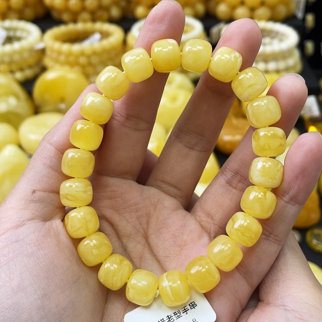 琥珀未镶嵌珠宝奇石10mm鸡油黄妖白花