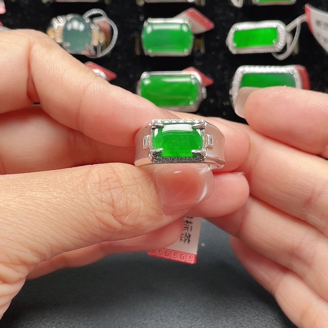 翡翠银S925镶嵌戒指编号4093没运费险