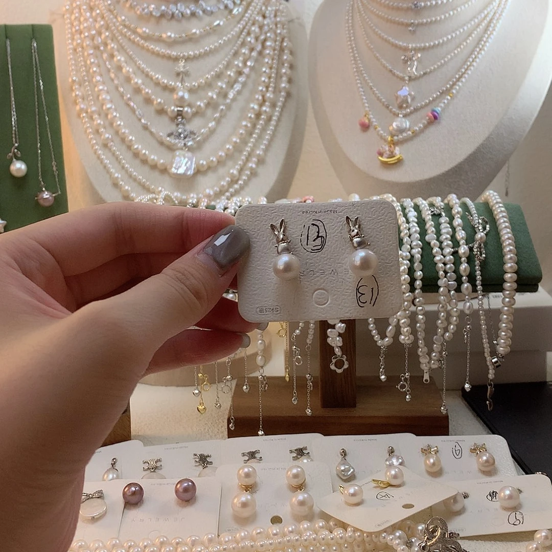 银S925镶嵌淡水珍珠耳饰