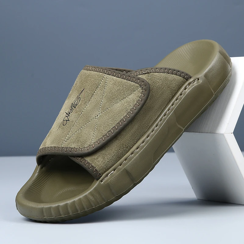 香港潮牌夏季头层牛皮拖鞋男款防滑凉鞋男士真皮高端一字拖沙滩鞋