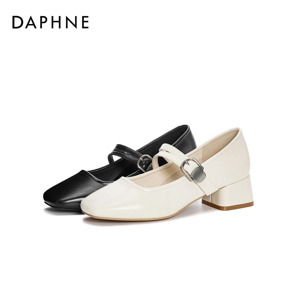 达芙妮2025时尚休闲百搭舒适软底复古浅口英伦风一字带圆头单鞋女