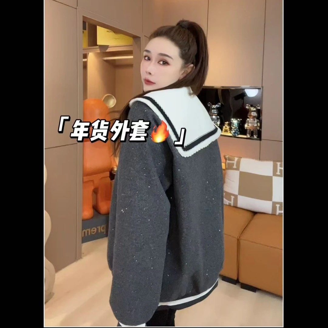 紫哥ZIGE欧韩海军领满天星加厚外套YN#661