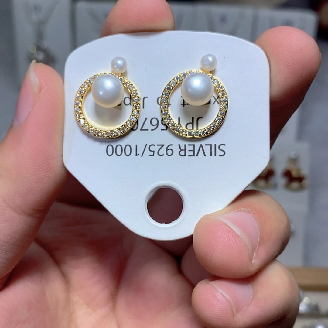 银S925镶嵌淡水珍珠耳饰