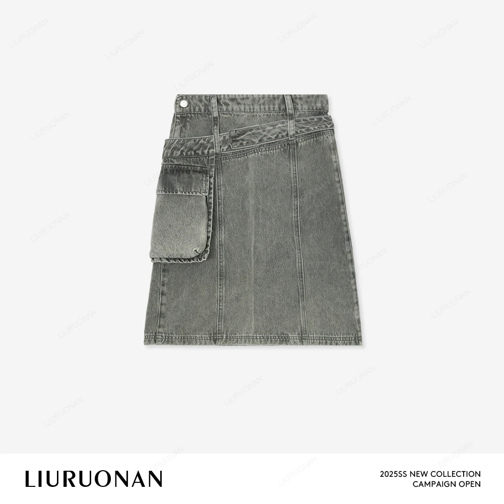 LIURUONAN 25SS【公路旅行】复古水洗重工小众设计显瘦牛仔短裙女