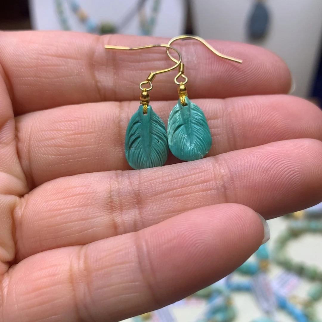 绿松石银S925镀金镶嵌耳坠