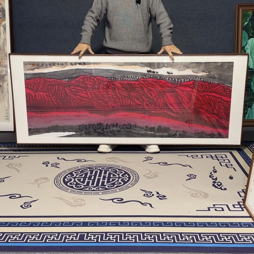 天***媒国画手绘画作品带框