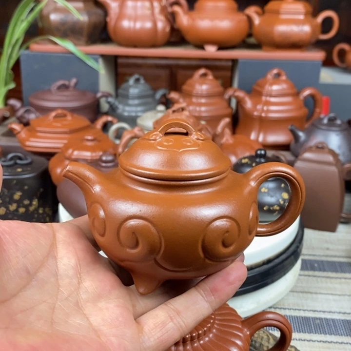 茶壶紫砂三足如意180cc原矿黄龙山龙血沙