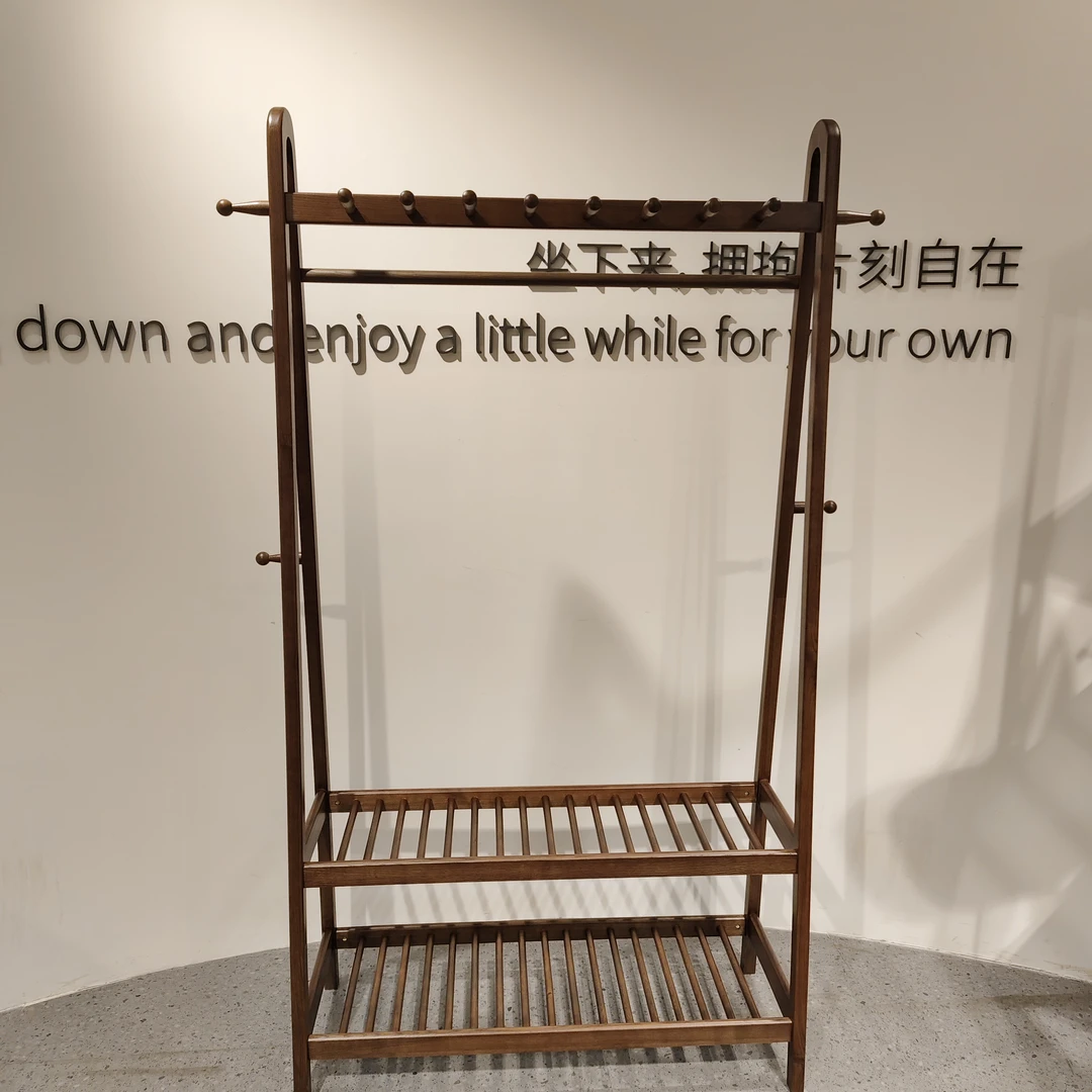 K539北美【白蜡木】新款落地衣服架家用玄关隔断