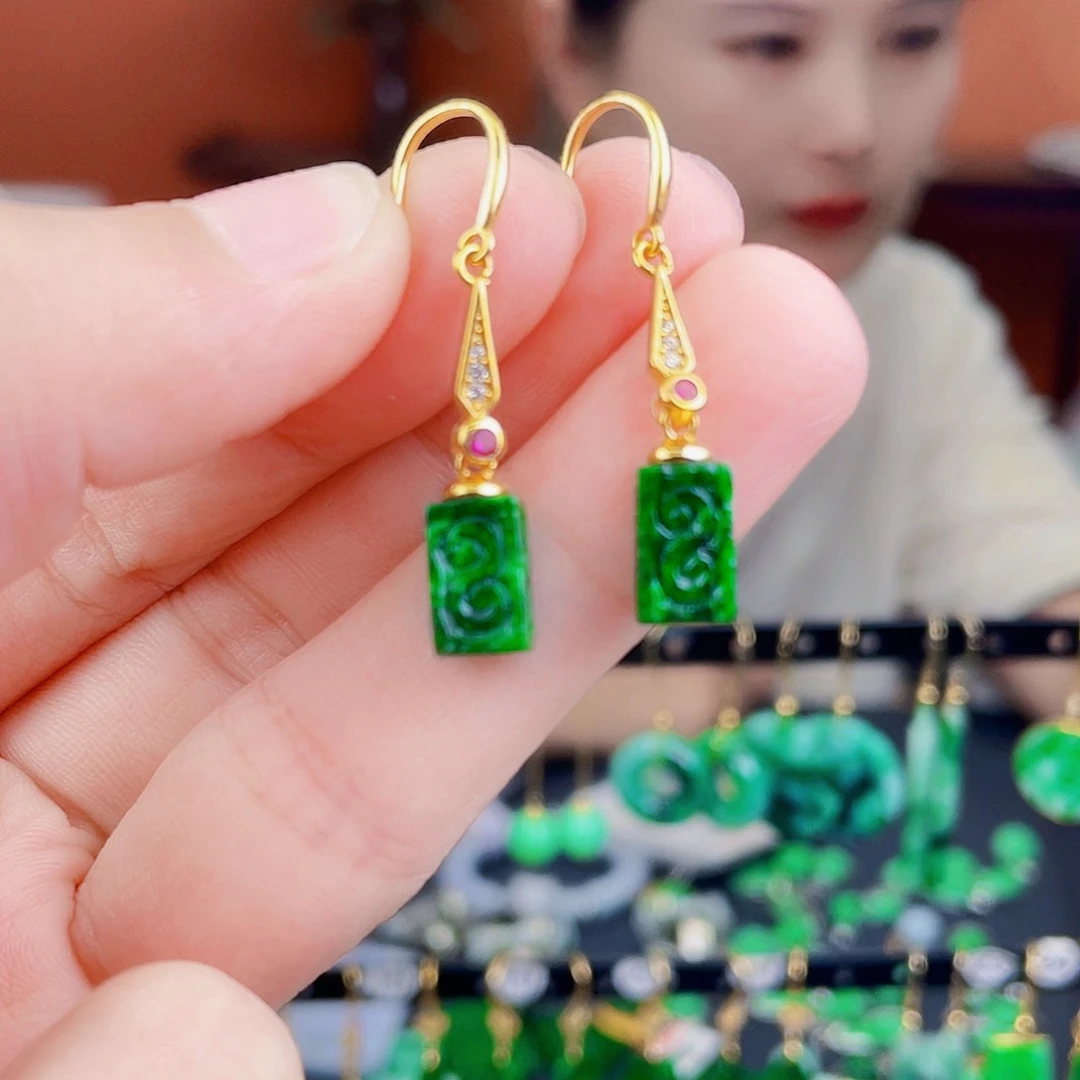 翡翠银S925镶嵌耳饰饰品