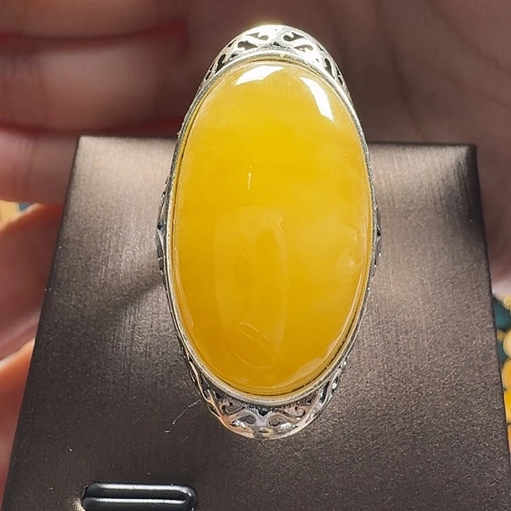 蜜蜡银S925镶嵌戒指戒指