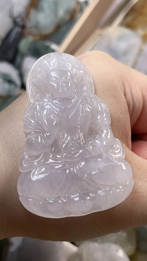 （大放）天然缅甸翡翠冰种度母毛货买断抛光尺寸58.2x36.5x5.8