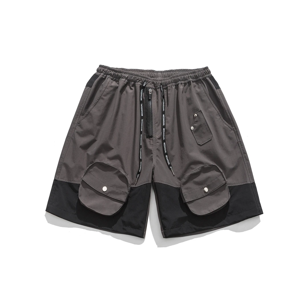 Me Da Igual尼龙防水立体工装口袋松紧短裤男拼色五分宽松沙滩裤
