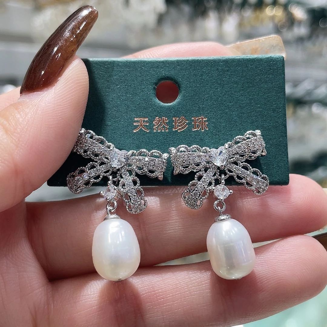 银S925镶嵌淡水珍珠耳饰