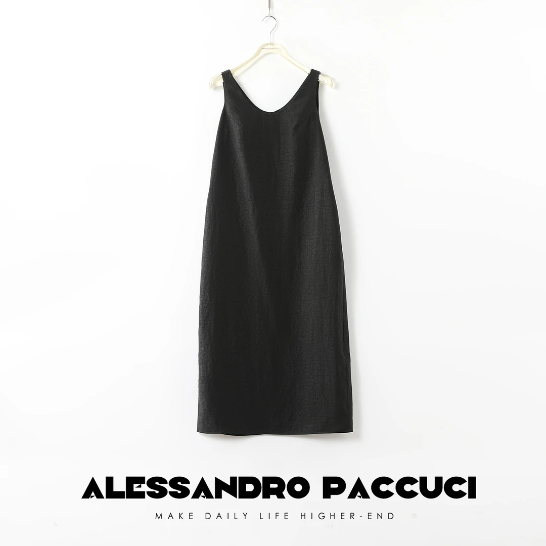 AP洛哥26892X 重磅桑香云纱U领茧型背心连衣裙