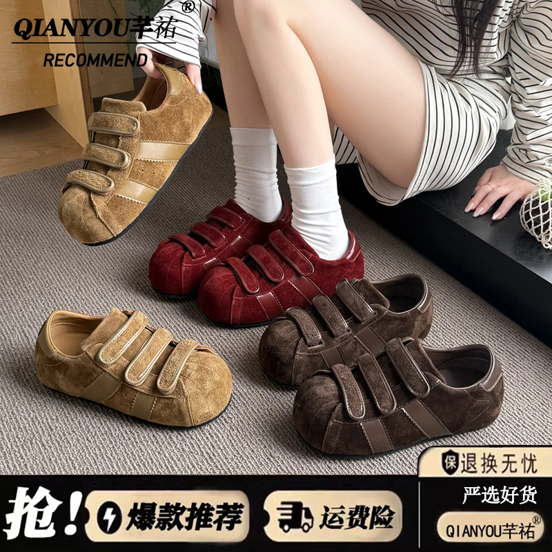 设计感丑萌大头鞋女2025秋季新款复古厚底内增高魔术贴休闲德训鞋