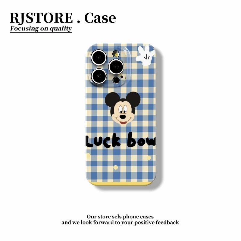 蓝白格纹米奇适用iphone16菲林硬手机壳华为vivo小米15oppo