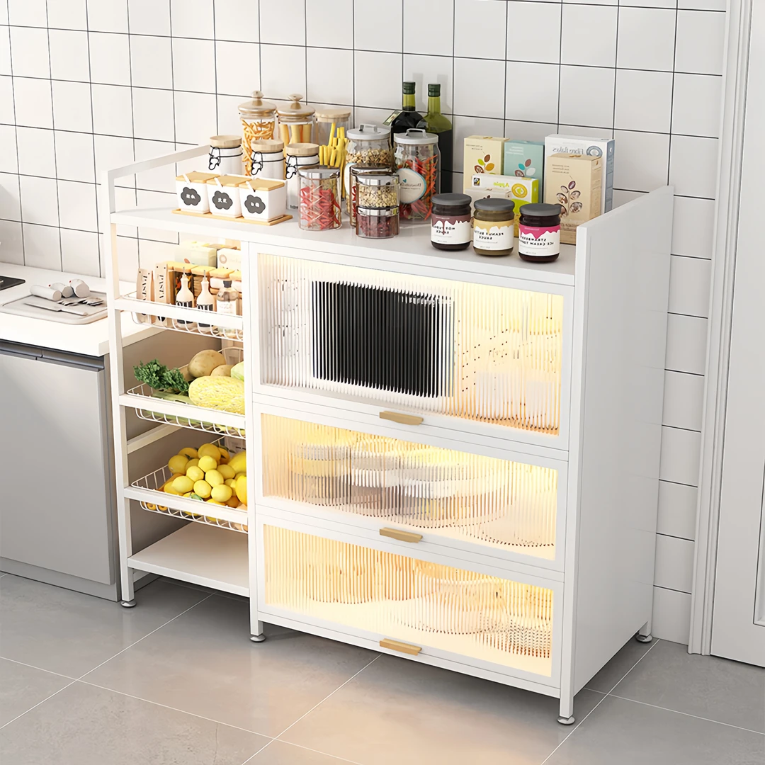 厨房上菜篮落地微波炉收纳餐边柜碗柜厨房橱柜收纳柜多功能置物柜