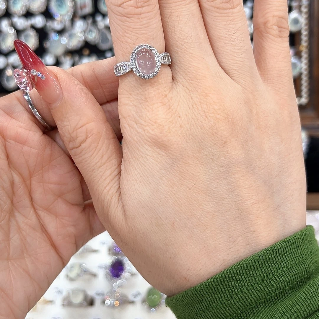 蛇纹石玉银S925镶嵌戒指