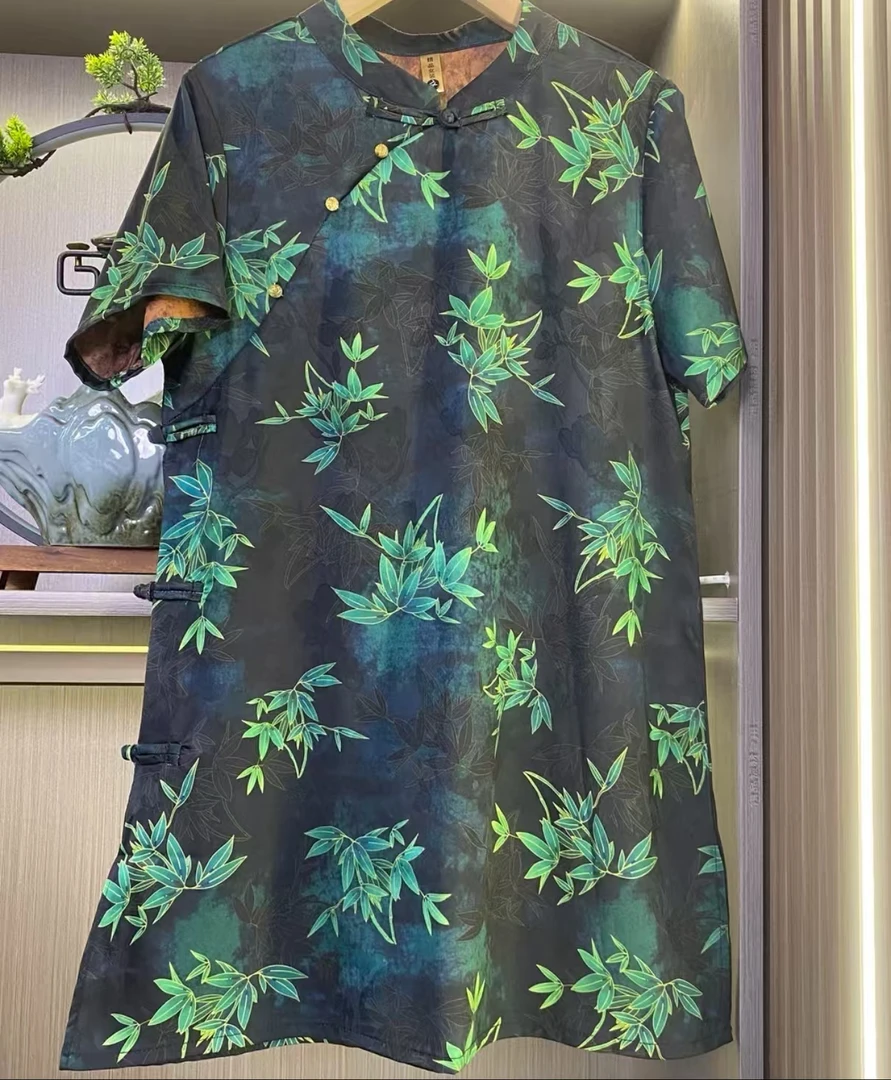 2025新款高端印花修身减龄小飞袖斜领襟上衣小衫15507