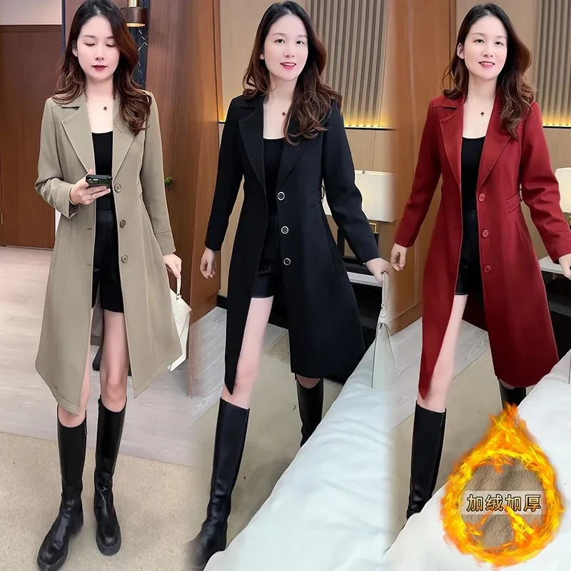 风衣外套女秋冬新款时尚宽松西装领小个子韩版收腰显瘦修身中长款