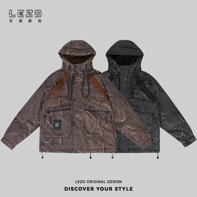 LEZO乐周原创 冬季潮流短款连帽羽绒服基础版924411130 黑色咖色