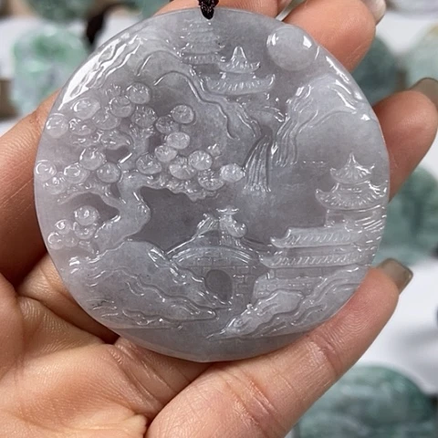 翡翠颈饰未镶嵌山水牌福利