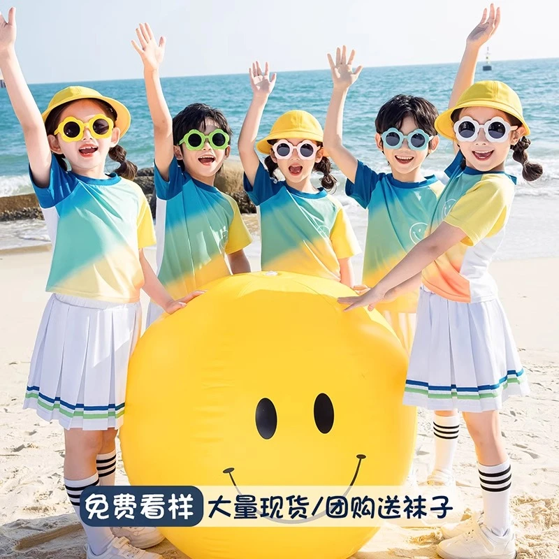 幼儿园园服毕业照小学生校服夏季套装彩虹短袖速干儿童运动会班服