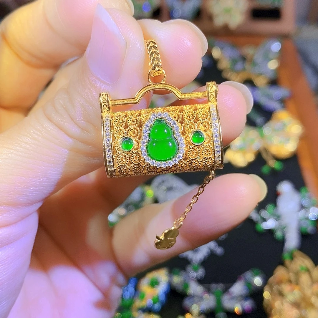 吊坠(不含链)银S925镶嵌翡翠