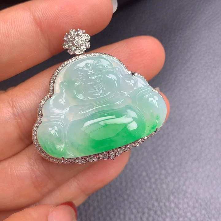 翡翠吊坠(不含链)18K金镶嵌