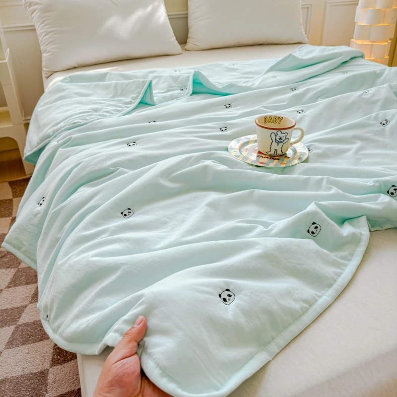超柔小清新夏被空调被夏季熊猫刺绣夏凉被单人宿舍学生被子可机洗
