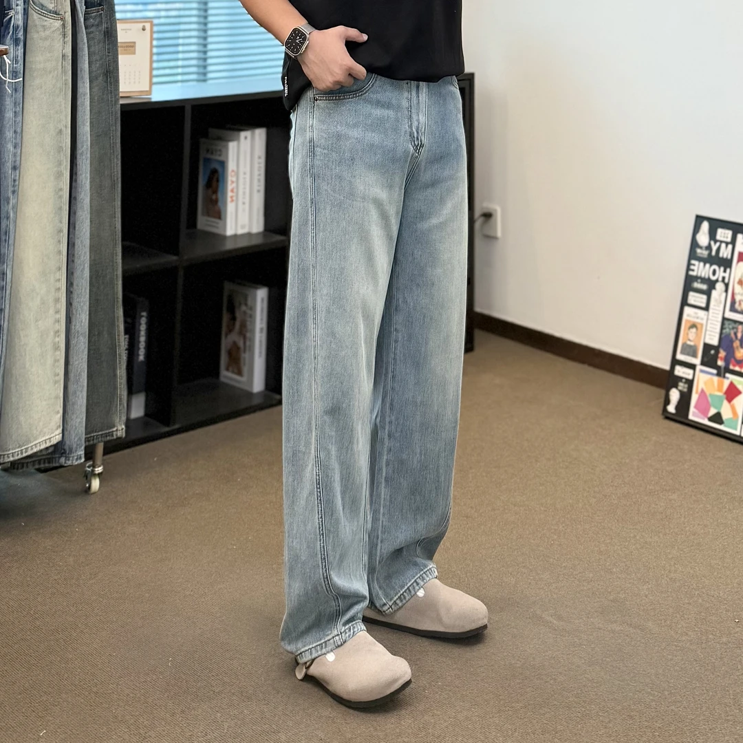 夏款  男士弯刀透气薄款牛仔裤  休闲宽松潮流水洗长裤