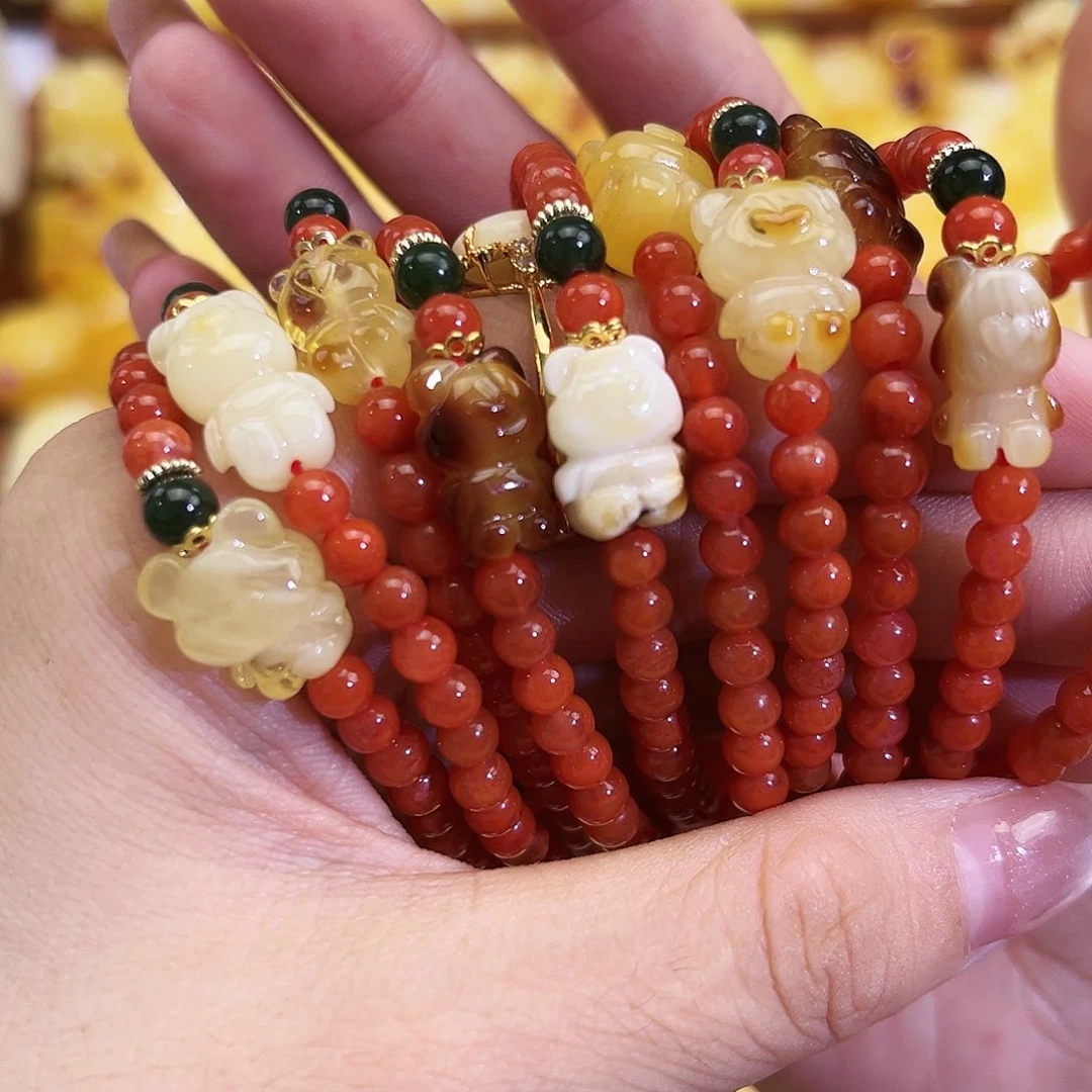 未镶嵌琥珀裸石猴*小熊手串