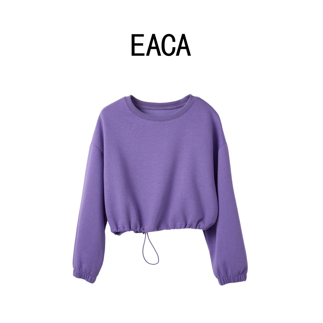 【EACA】2025年秋冬新款纯色宽松小个子短款时尚卫衣女上装 271243