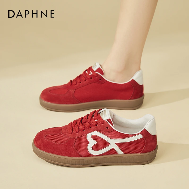 Daphne/达芙妮百搭透气休闲鞋女春圆头系带厚底德训鞋时尚运动鞋