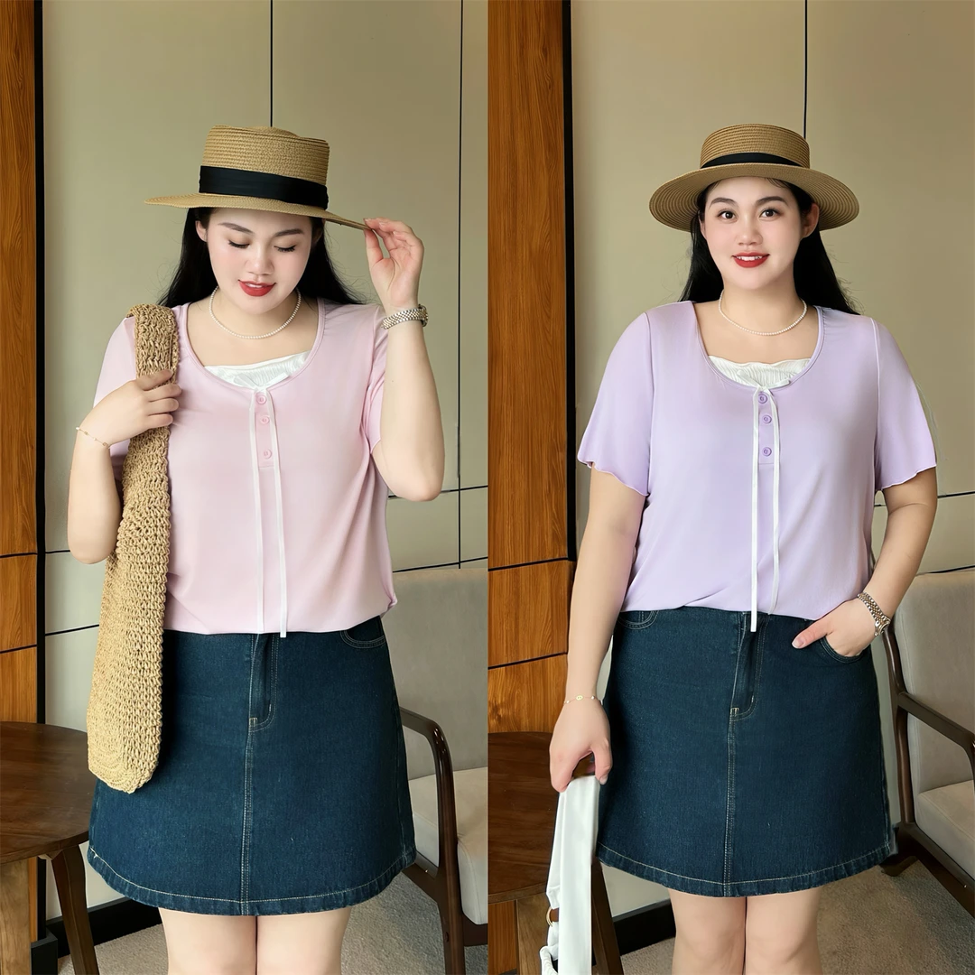 断码捡漏F落樱轨迹 / 莫代尔法式木耳边俏皮少女感T恤15255花契