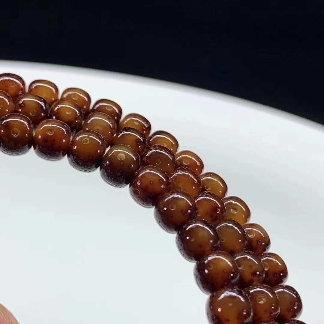 【高货】至纯果冻黑金玉化7×6老形桶珠，咸蛋黄大留白星月菩提