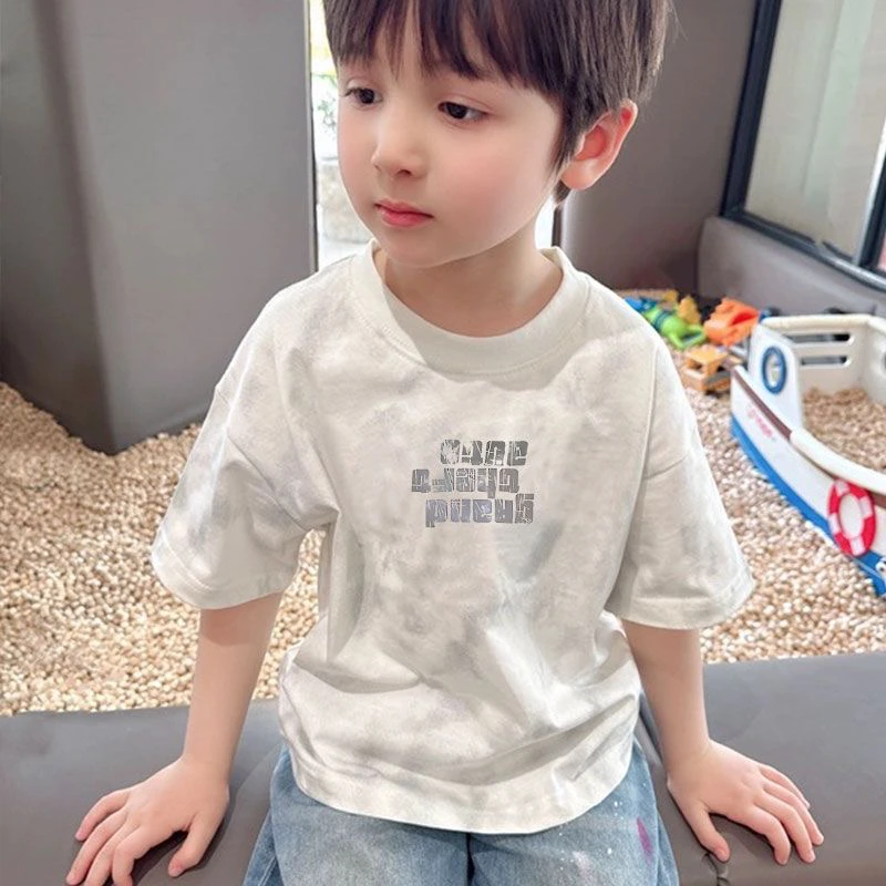 男童扎染T恤2025新款韩版儿童纯棉半袖t上衣夏季痞帅潮酷短袖体恤