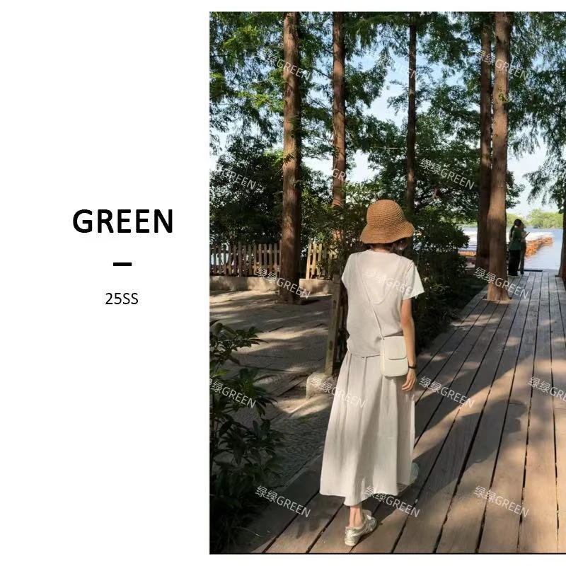 【GREEN】仲夏麻感~夏日清凉休闲时尚韩系两件套套装