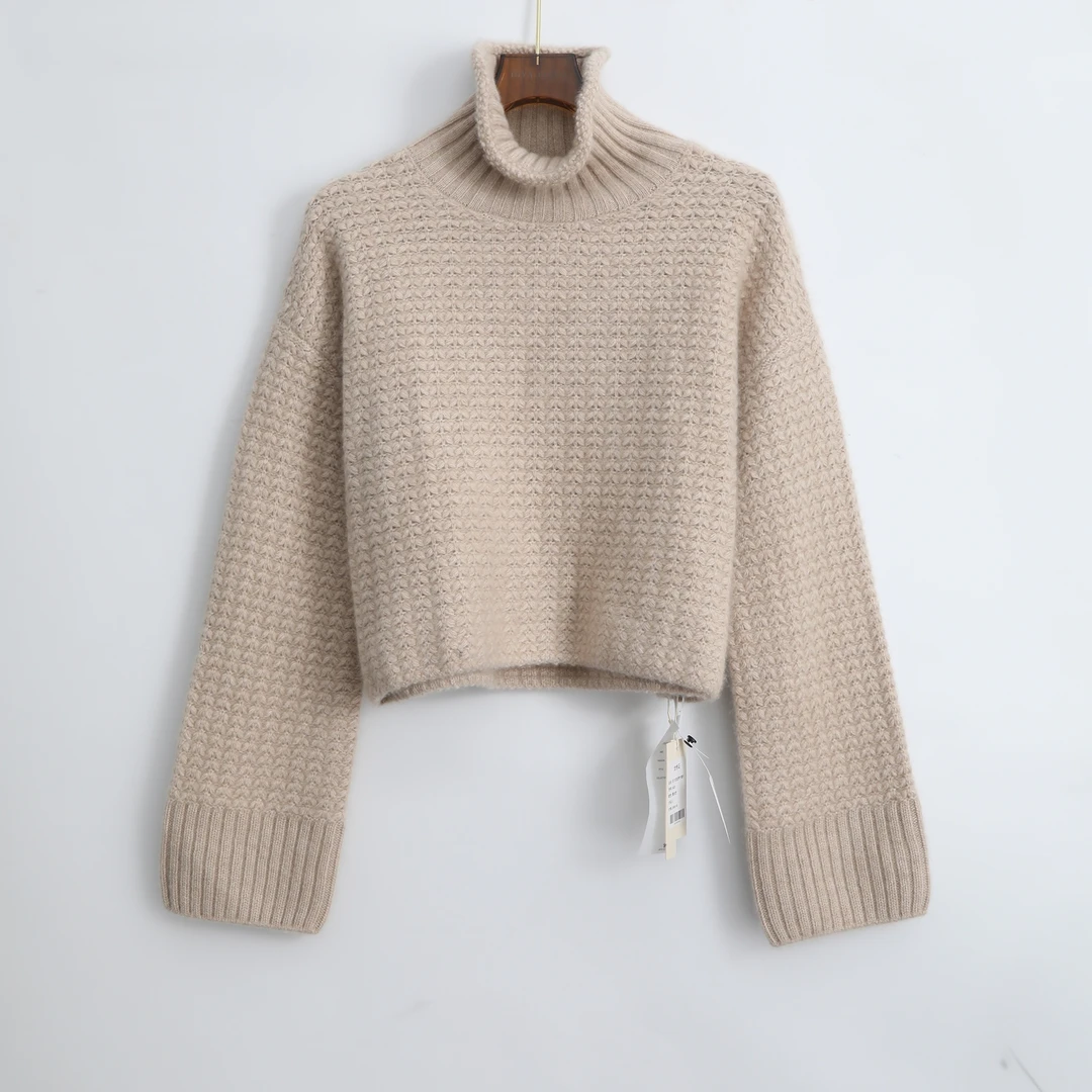 女镂空毛针织衫软糯短款高领毛衣秋冬开衫套头时尚3420