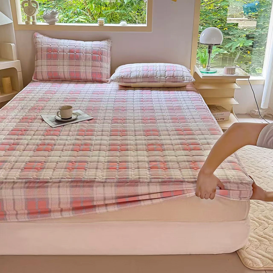 2025新款全棉色织抗菌夹棉床笠印花床垫保护罩防滑家用加厚保护套