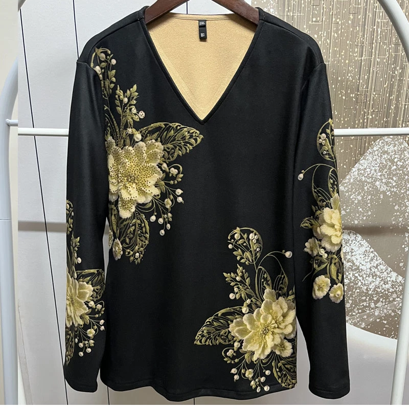 5617大码女装200斤上衣T恤冬季v领双面绒时尚百搭洋气显瘦打底衫