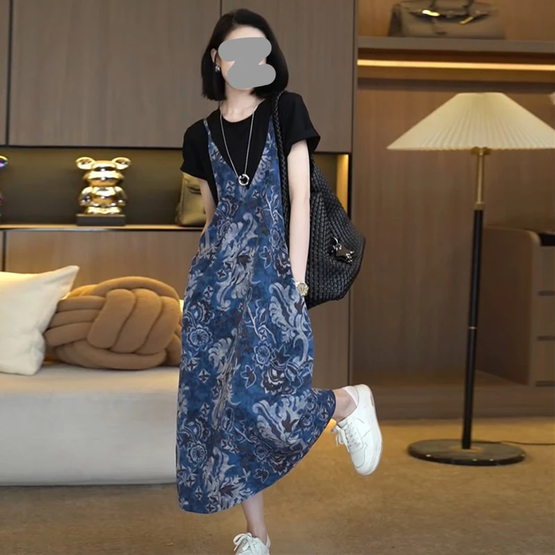 2025夏季新款复古洋气中长裙老钱风松弛感女装气质连衣裙